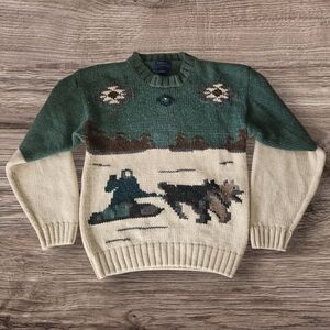 Cambridge Classics Vintage Hand Knit Dog Sled Husky Sweater Size S